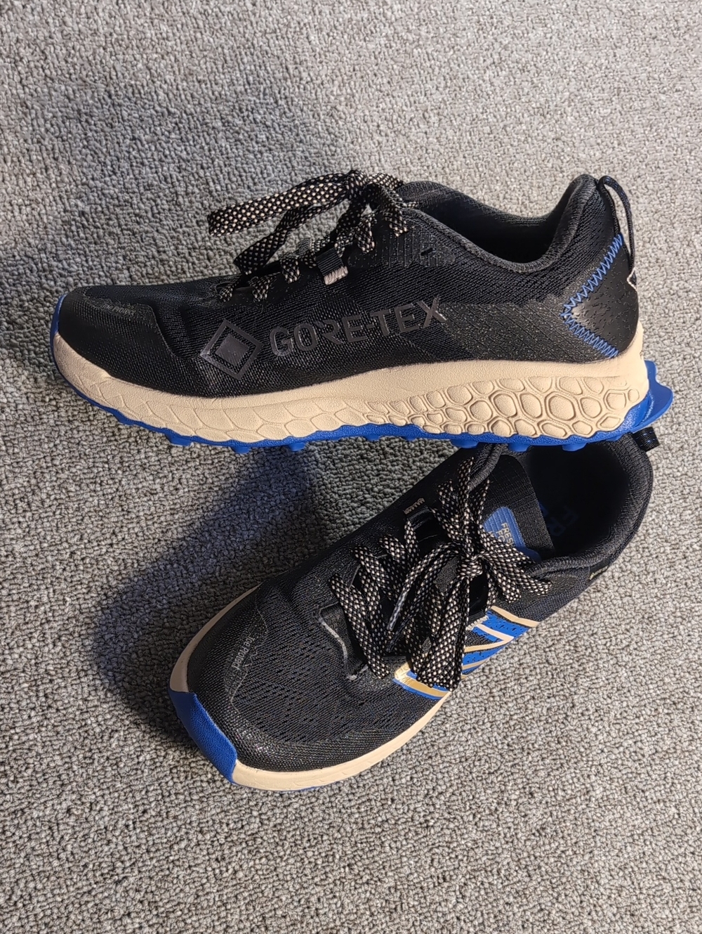 New Balance Fresh Foam X Hierro v7 GTX Black Blue Trail Runners Sz 9 Gore-Tex